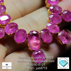 สร้อยทับทิมพม่า เจียรไน ไฟดี สีแดงชมพู เผาเก่า จำนวน 36 เม็ด นน.รวม 65 กะรัต โดยประมาณ(จี้กลาง 2 เม็ด)